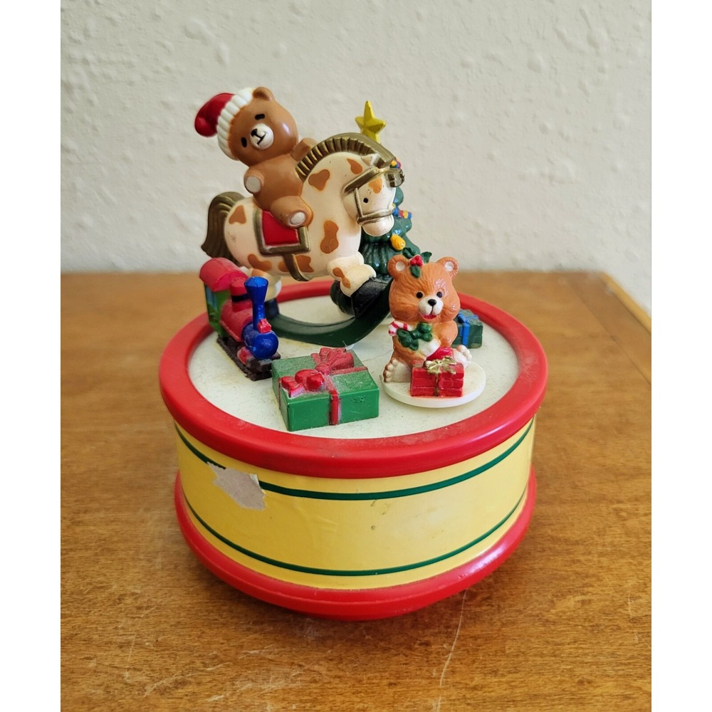 Vintage Christmas Bears Horse Gifts Train Music Box‎ Turns - Plays Jingle Bells